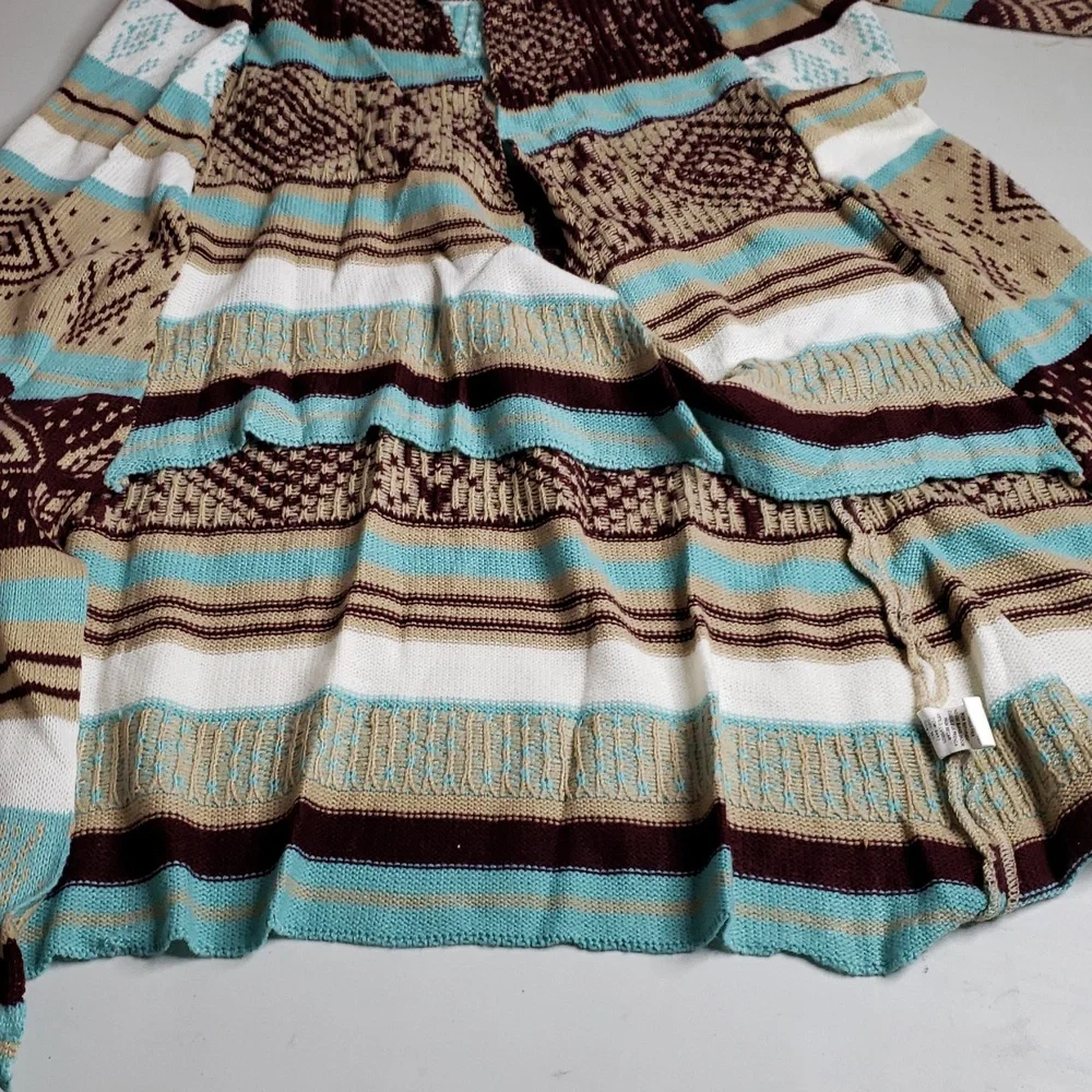Love Cotton Knit Southwestern Asymmetric Long Line Open Front Cardigan Size M/L